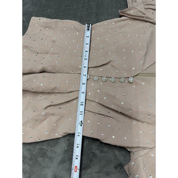 Self Portrait Blush Pink Crystal Button Crepe Blouse Peplum Long Sleeve sz 4 - Picture 12 of 14